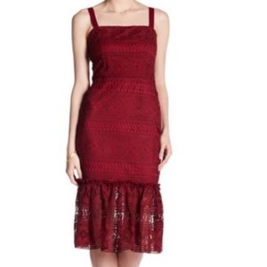 Wine colored midi Lace dress